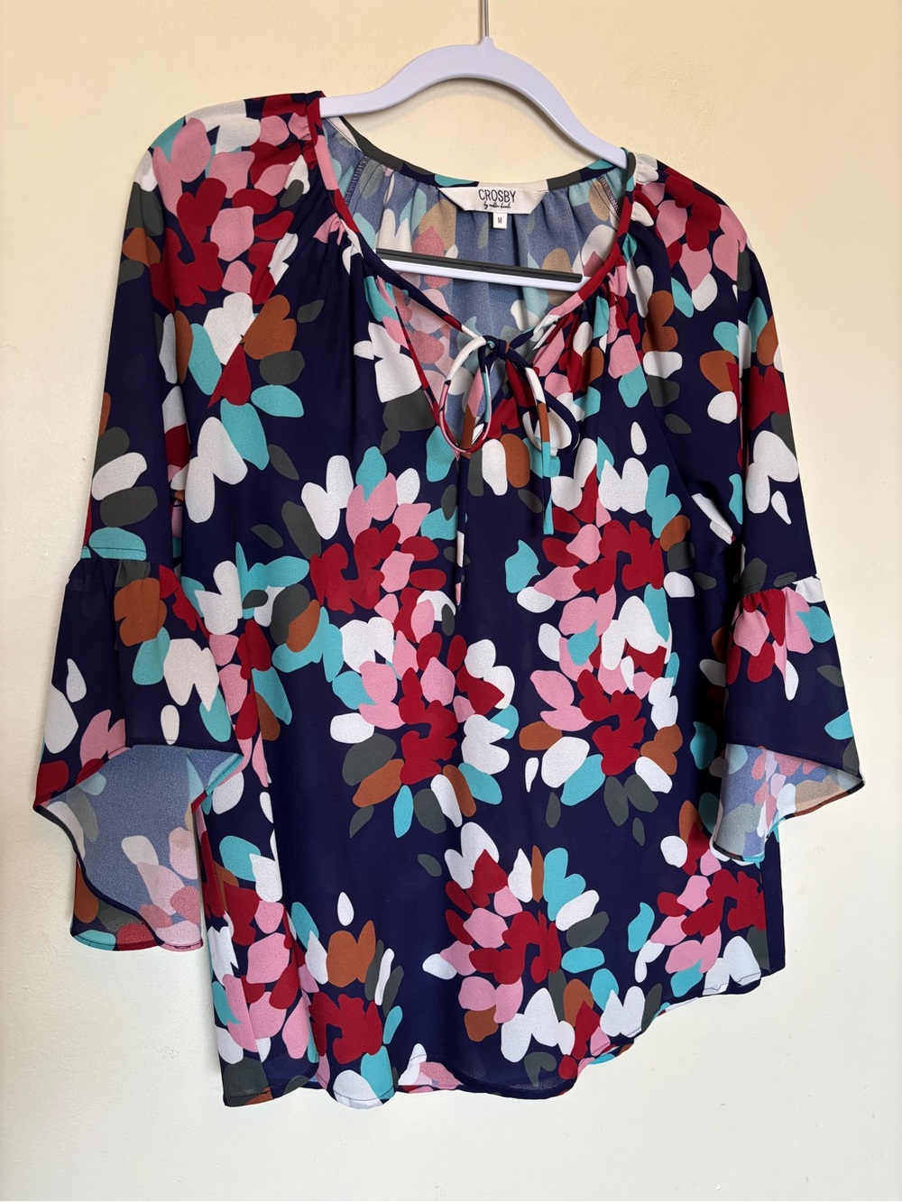 Crosby by Mollie Burch Boho Floral Popover Blouse Sz M Abstract Peasant Relaxed